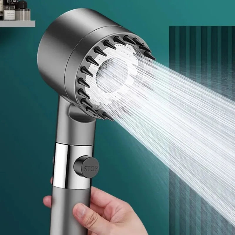 Pommeau de Douche Haute Pression 3 Modes, Brosse Massante et Filtre Intégré