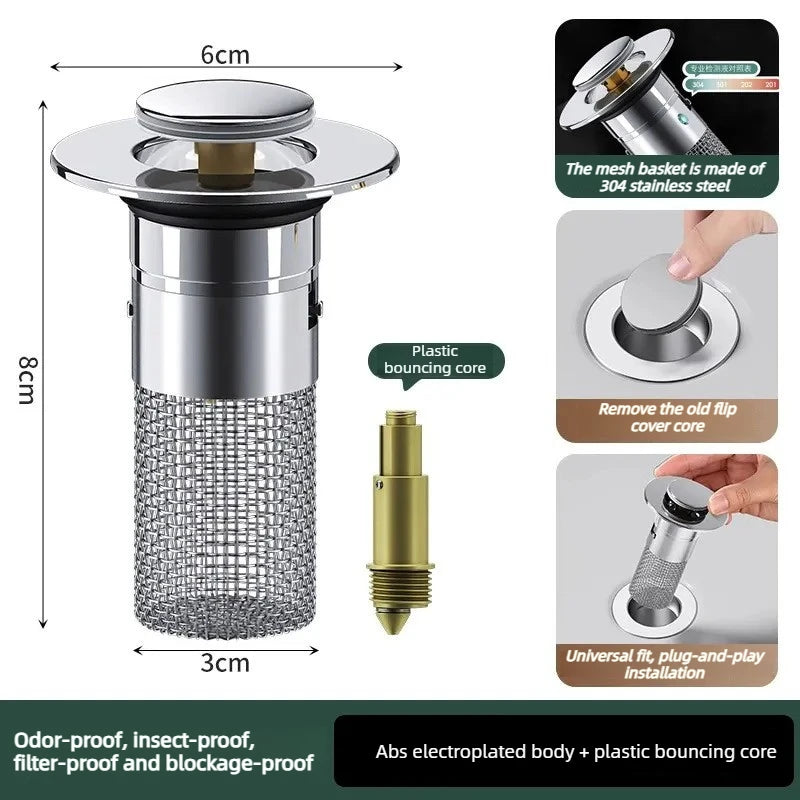 Bathroom Sink Drain Stopper with Stainless Steel Filter