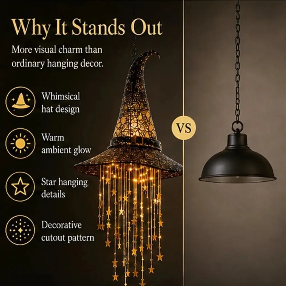 Halloween Lighted Witch Hat Chime with Cascading Stars