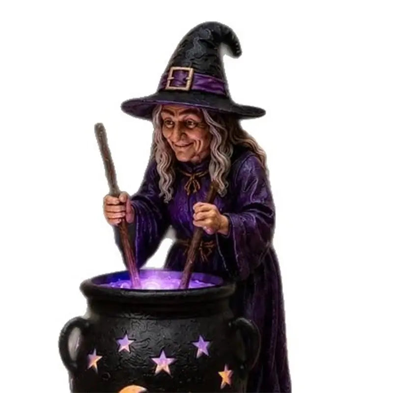 Halloween Solar Witch and Cauldron Garden Light
