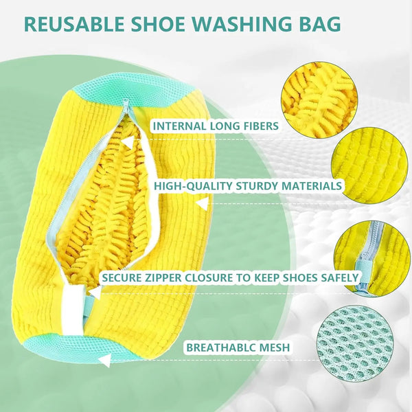1 sac à chaussures pour machine à laver, sac de lavage pour baskets extra long et épais en microfibre duveteuse réutilisable pour lave-linge