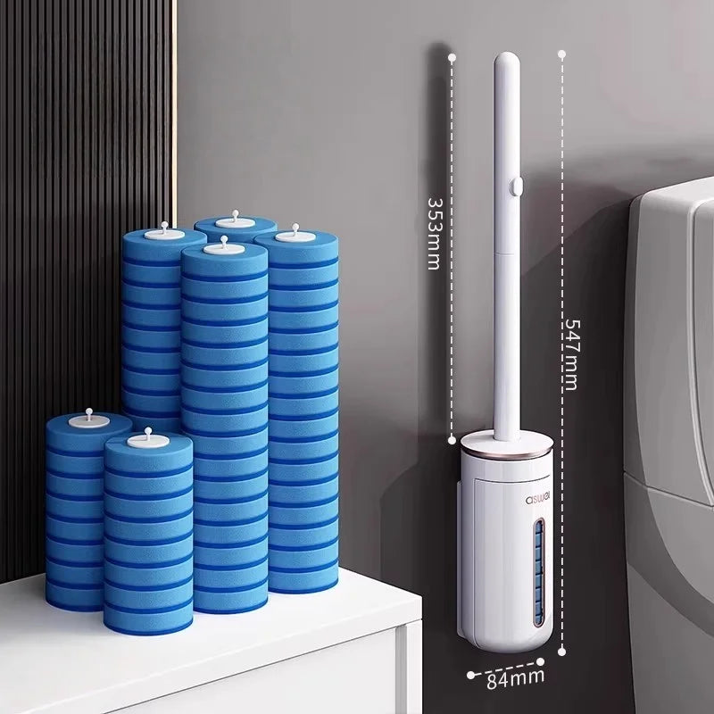 Wall Mounted Disposable Toilet Brush with Replaceable Heads