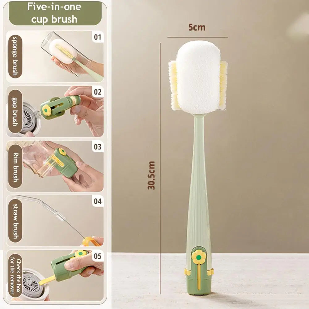 5-in-1 Cup Cleaning Brush Bottle Straw Crevice Sponge Cleaner for Thermos