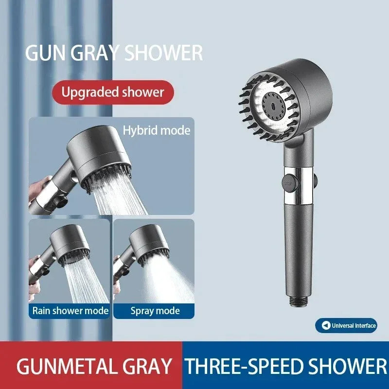 Pommeau de Douche Haute Pression 3 Modes, Brosse Massante et Filtre Intégré