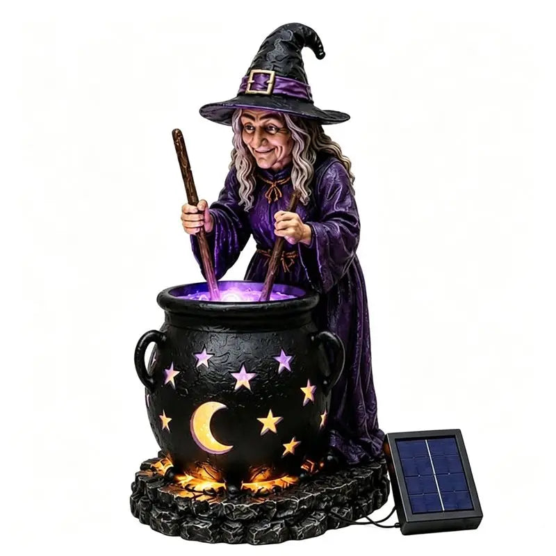 Halloween Solar Witch and Cauldron Garden Light