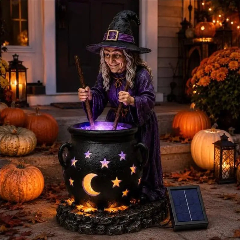 Halloween Solar Witch and Cauldron Garden Light
