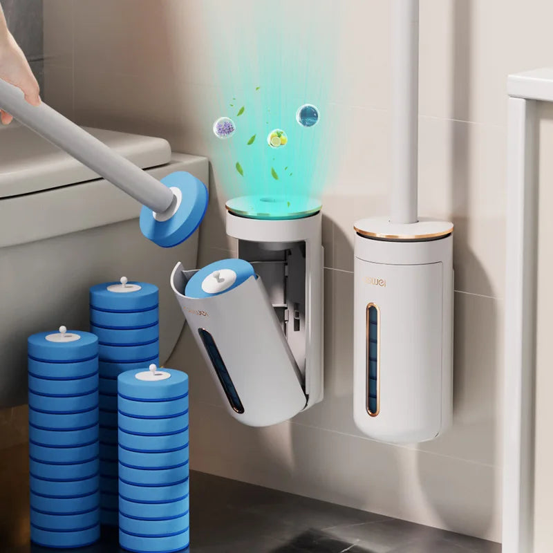 Wall Mounted Disposable Toilet Brush with Replaceable Heads