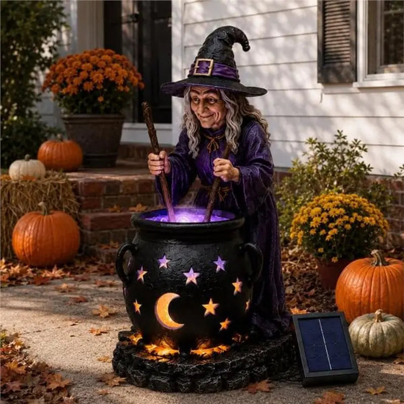 Halloween Solar Witch and Cauldron Garden Light