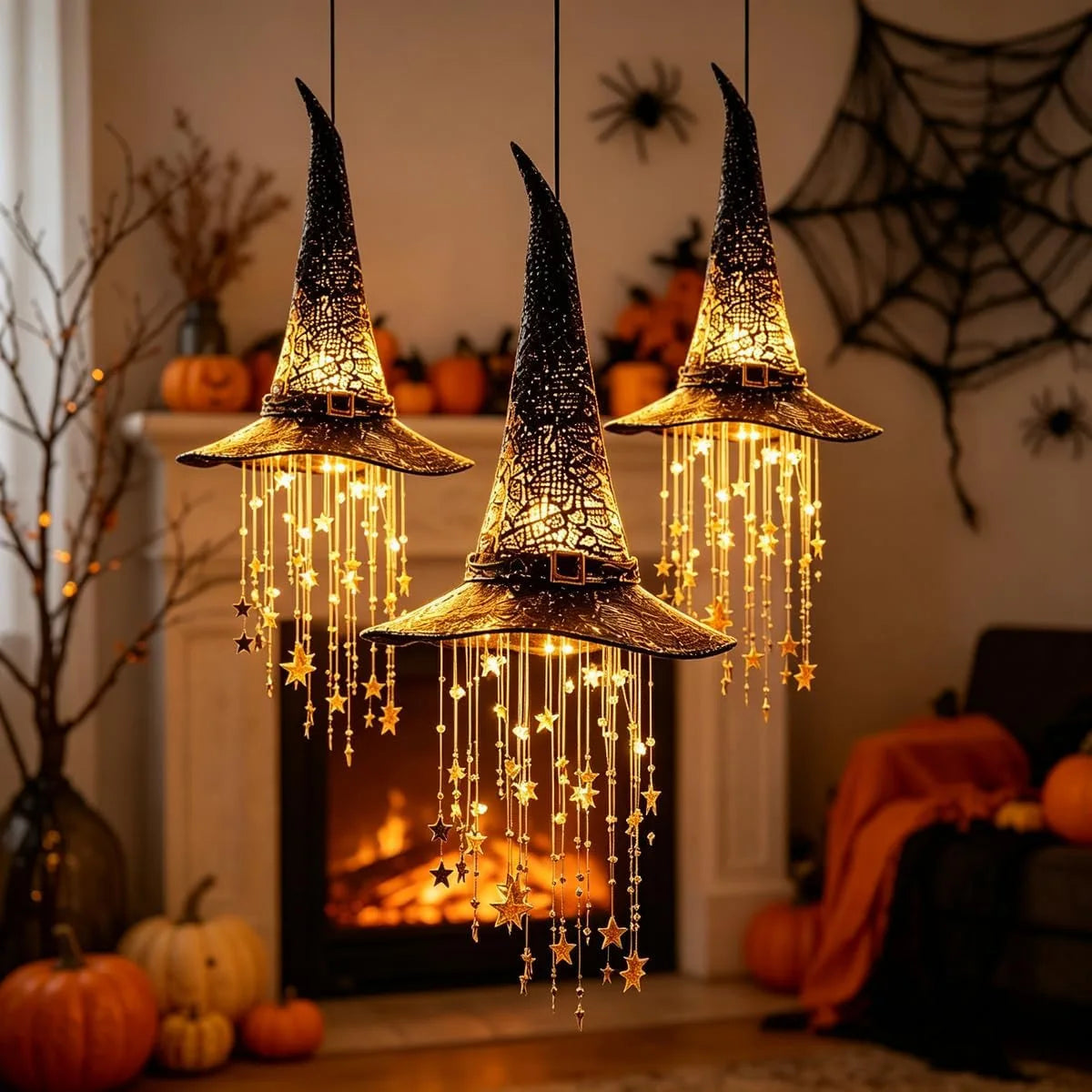 Halloween Lighted Witch Hat Chime with Cascading Stars