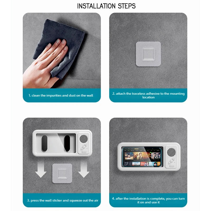 Shower Phone Holder with Bluetooth Speaker – Waterproof Mount