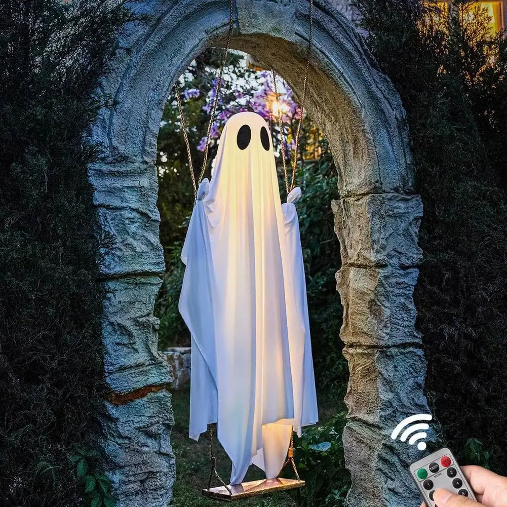 4FT Lighted Hanging Ghost on Swing with Remote