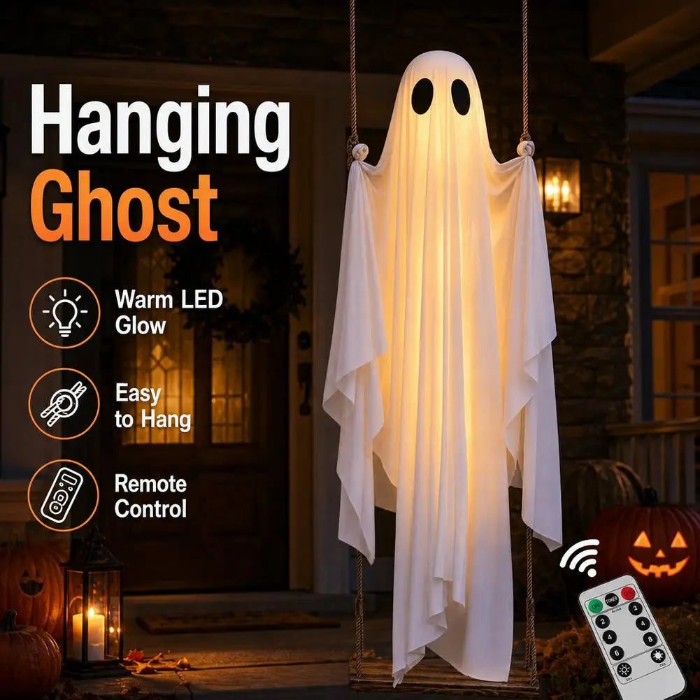 4FT Lighted Hanging Ghost on Swing with Remote