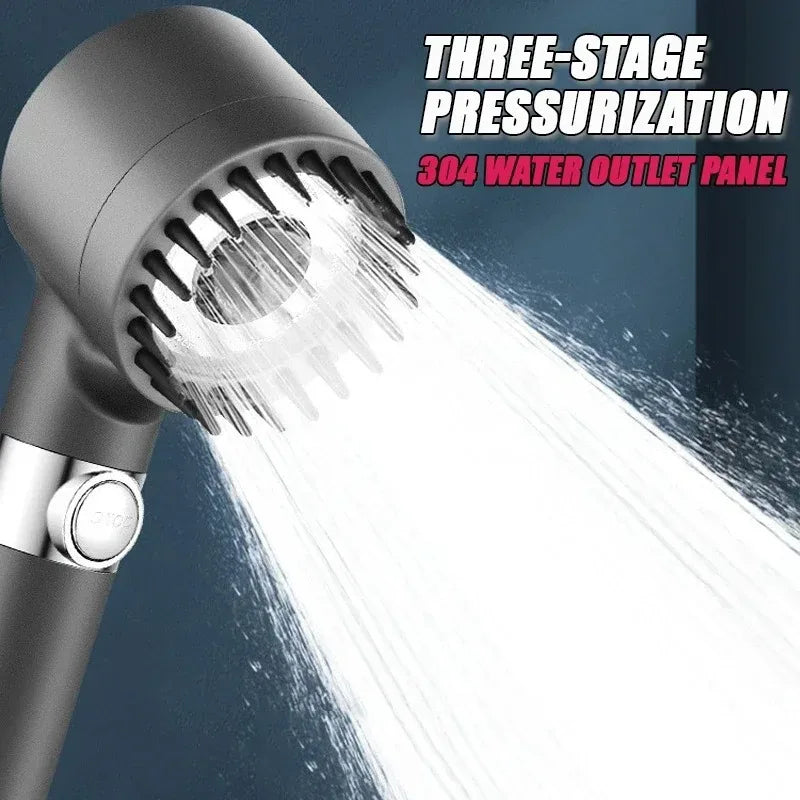 Pommeau de Douche Haute Pression 3 Modes, Brosse Massante et Filtre Intégré