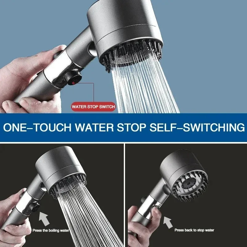 Pommeau de Douche Haute Pression 3 Modes, Brosse Massante et Filtre Intégré