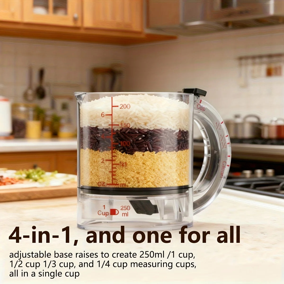 Adjustable 4-in-1 Measuring Cup with Scraper