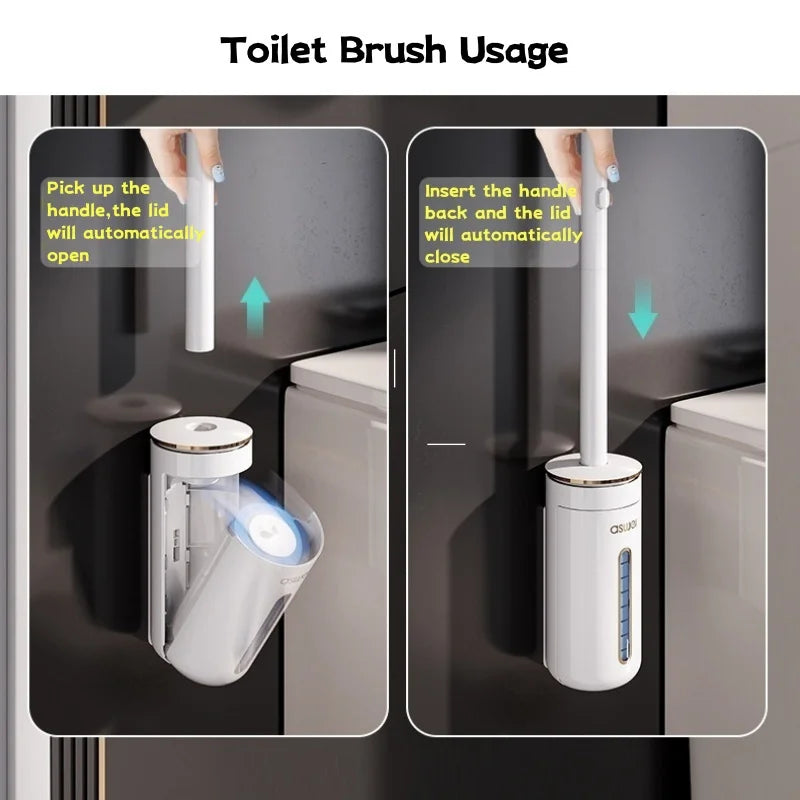 Wall Mounted Disposable Toilet Brush with Replaceable Heads