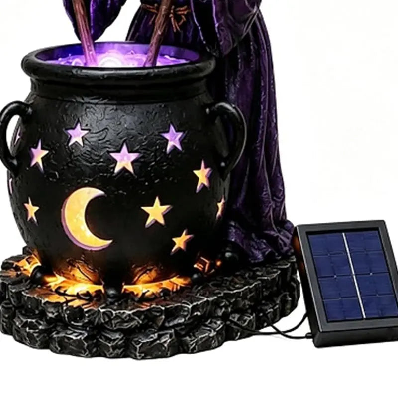 Halloween Solar Witch and Cauldron Garden Light