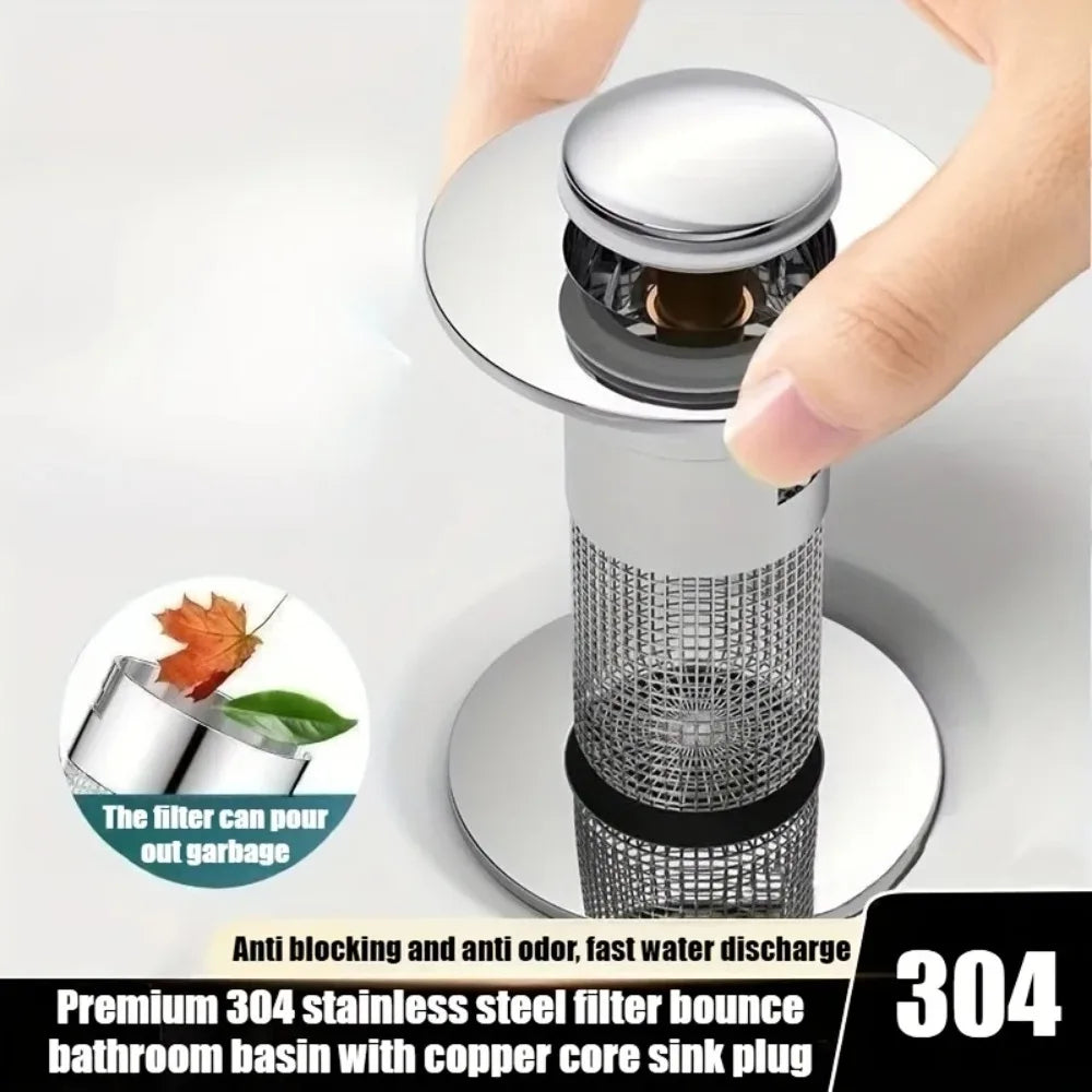 Bathroom Sink Drain Stopper with Stainless Steel Filter