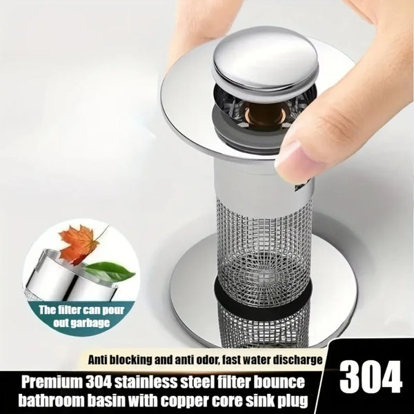 Bathroom Sink Drain Stopper with Stainless Steel Filter