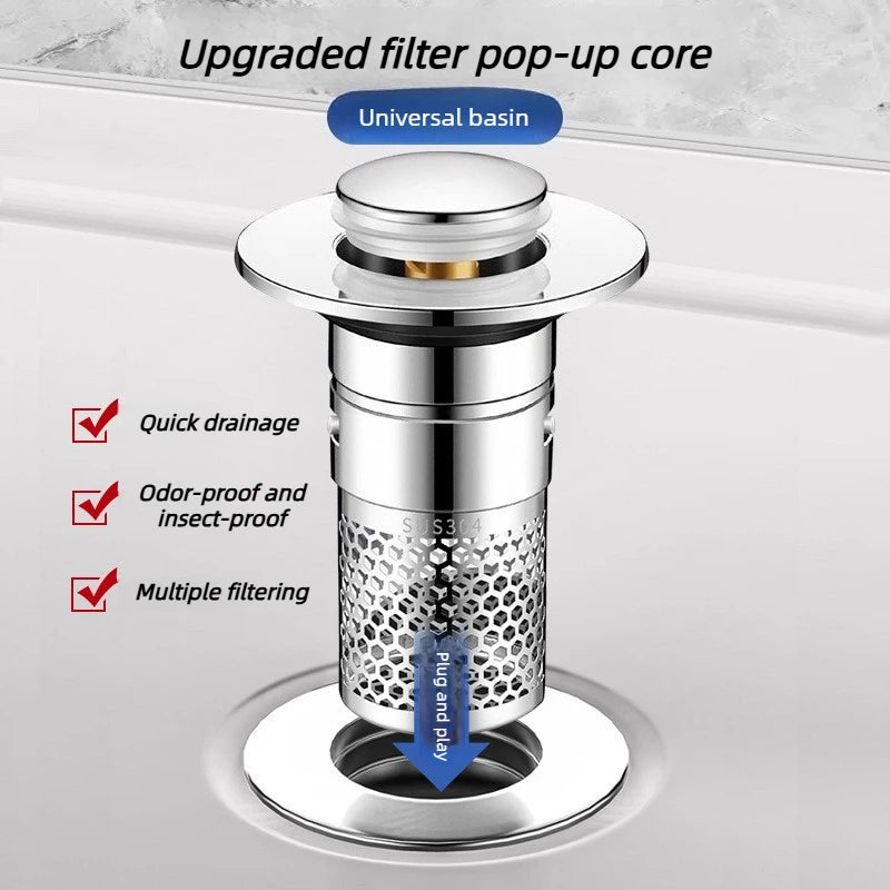 Bathroom Sink Drain Stopper with Stainless Steel Filter