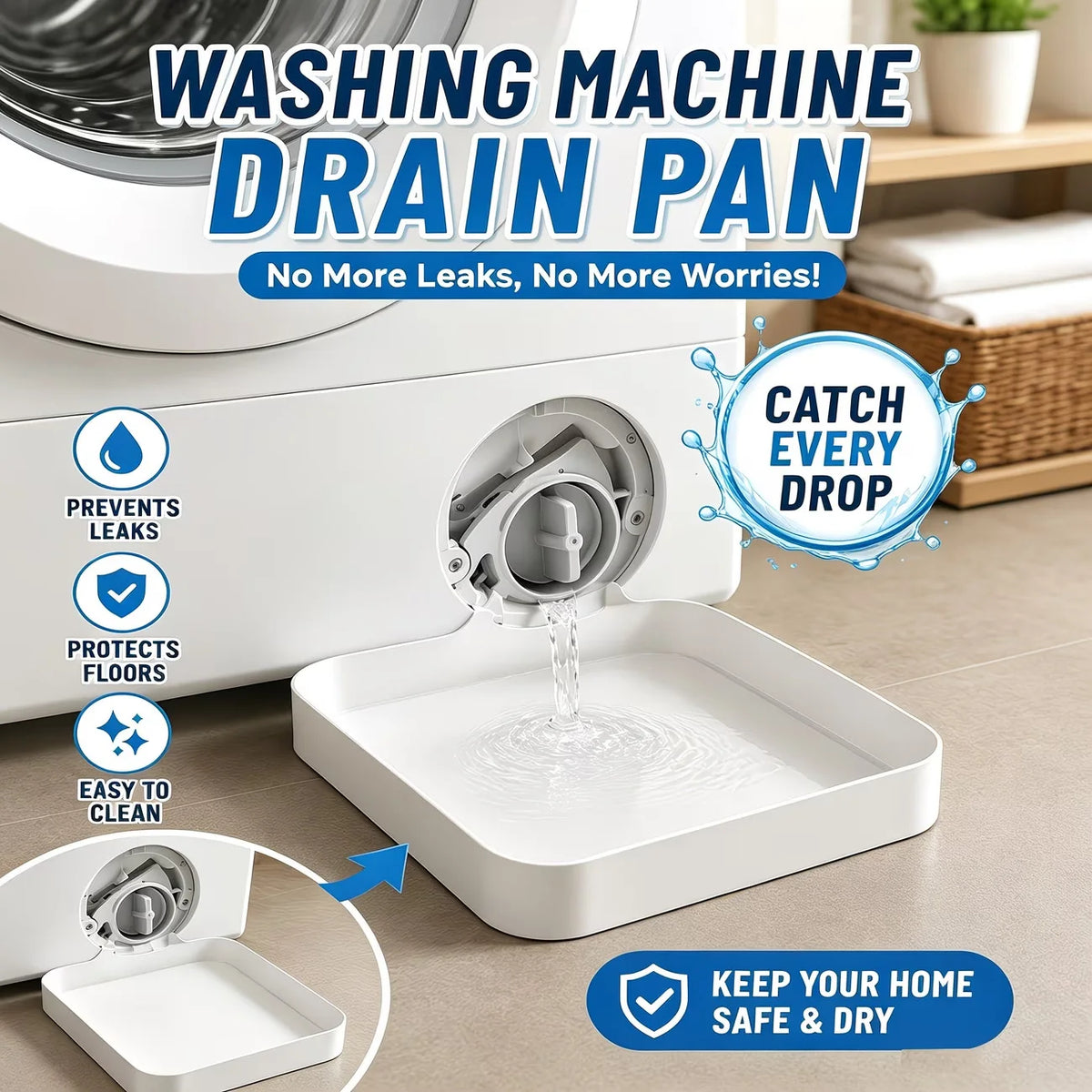 Washing Machine Drain Tray Kit with Pump Cup