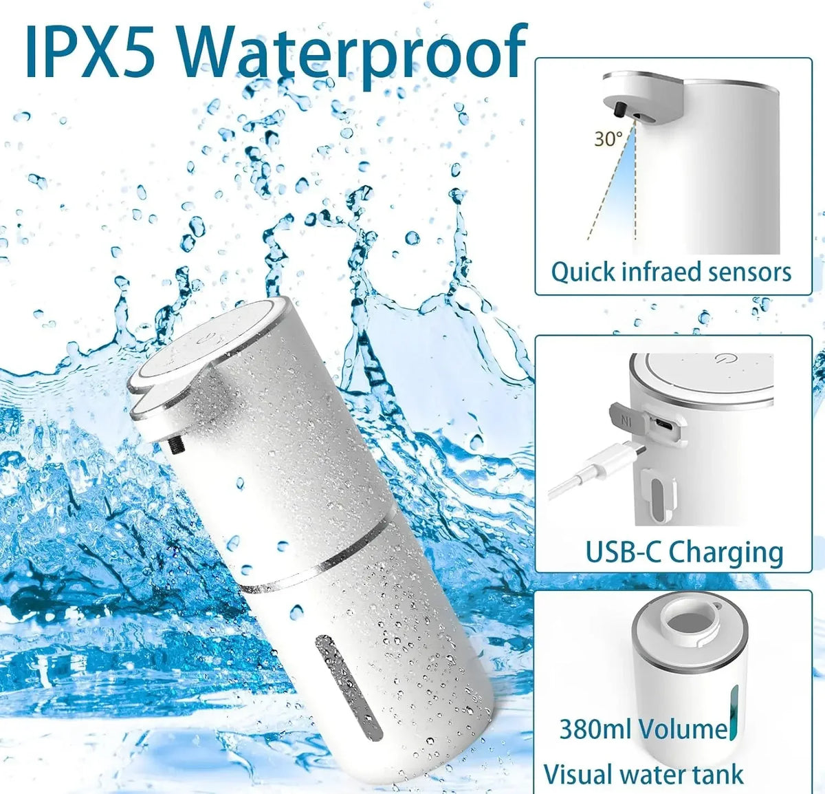Touchless Automatic Foam Soap Dispenser, USB Rechargeable