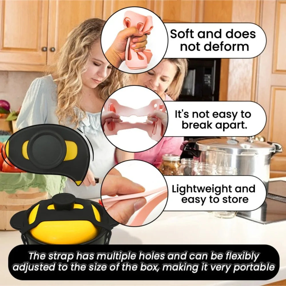 Silicone Pot Lid Strap - Adjustable Spill-Proof Cookware Holder