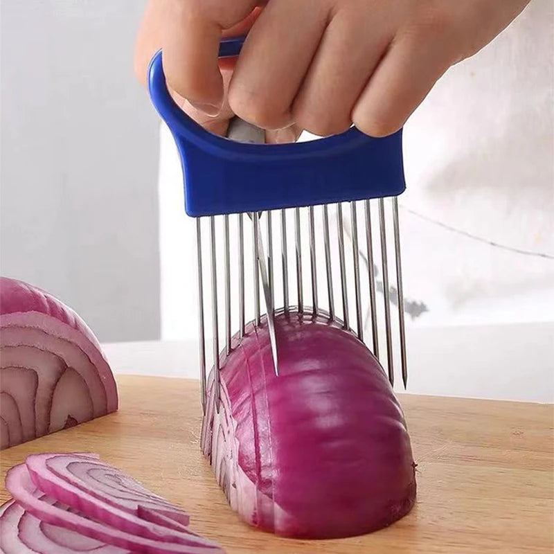 Onion Slicer Stainless Steel Holder for Chopping Vegetables Kitchen Tool