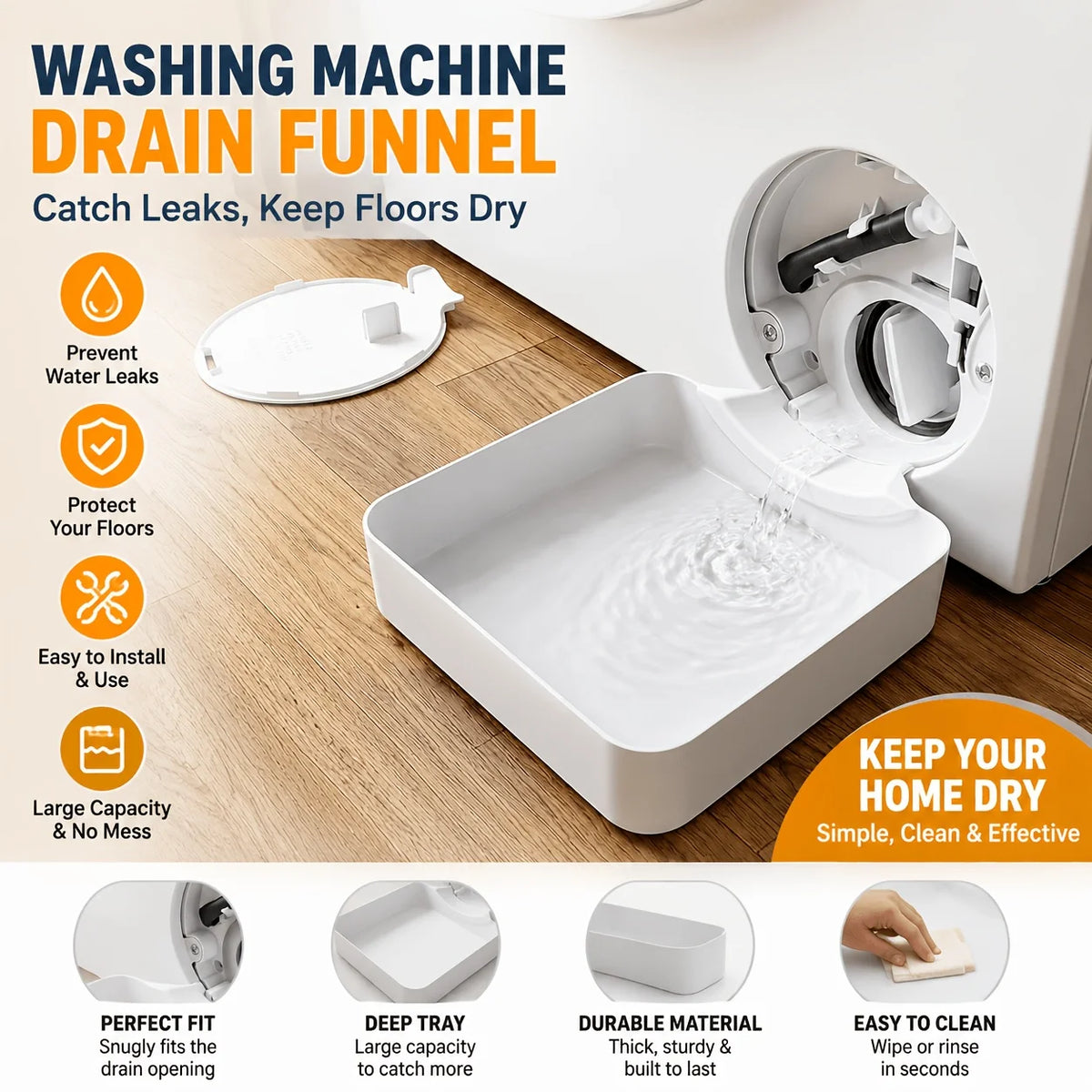 Washing Machine Drain Tray Kit with Pump Cup