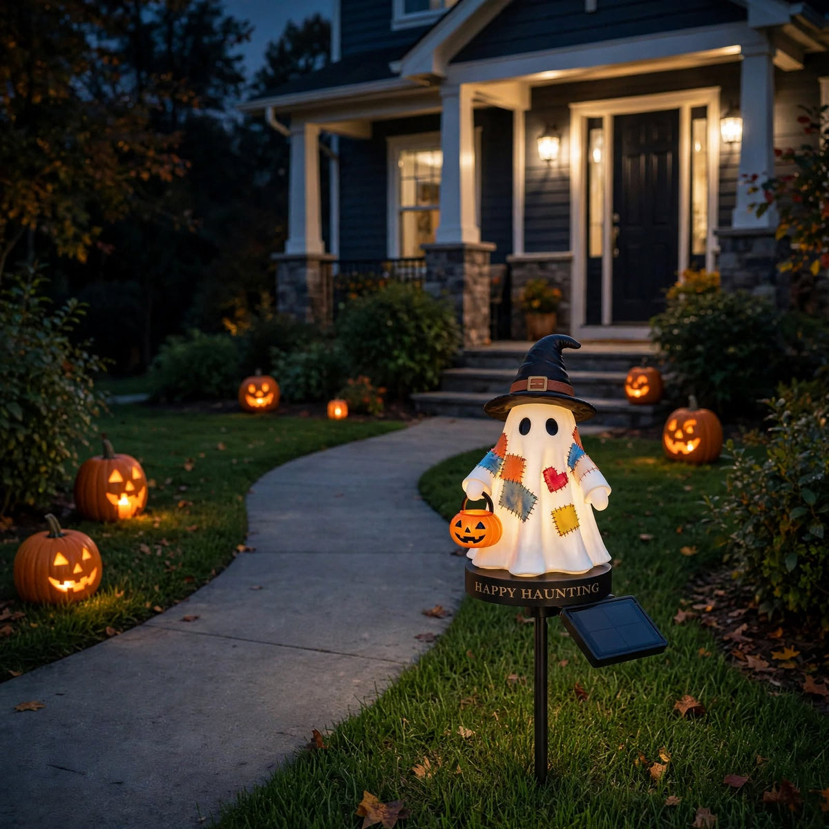 Lampe Solaire Fantôme Chien Halloween – Lumière de Jardin LED Extérieure