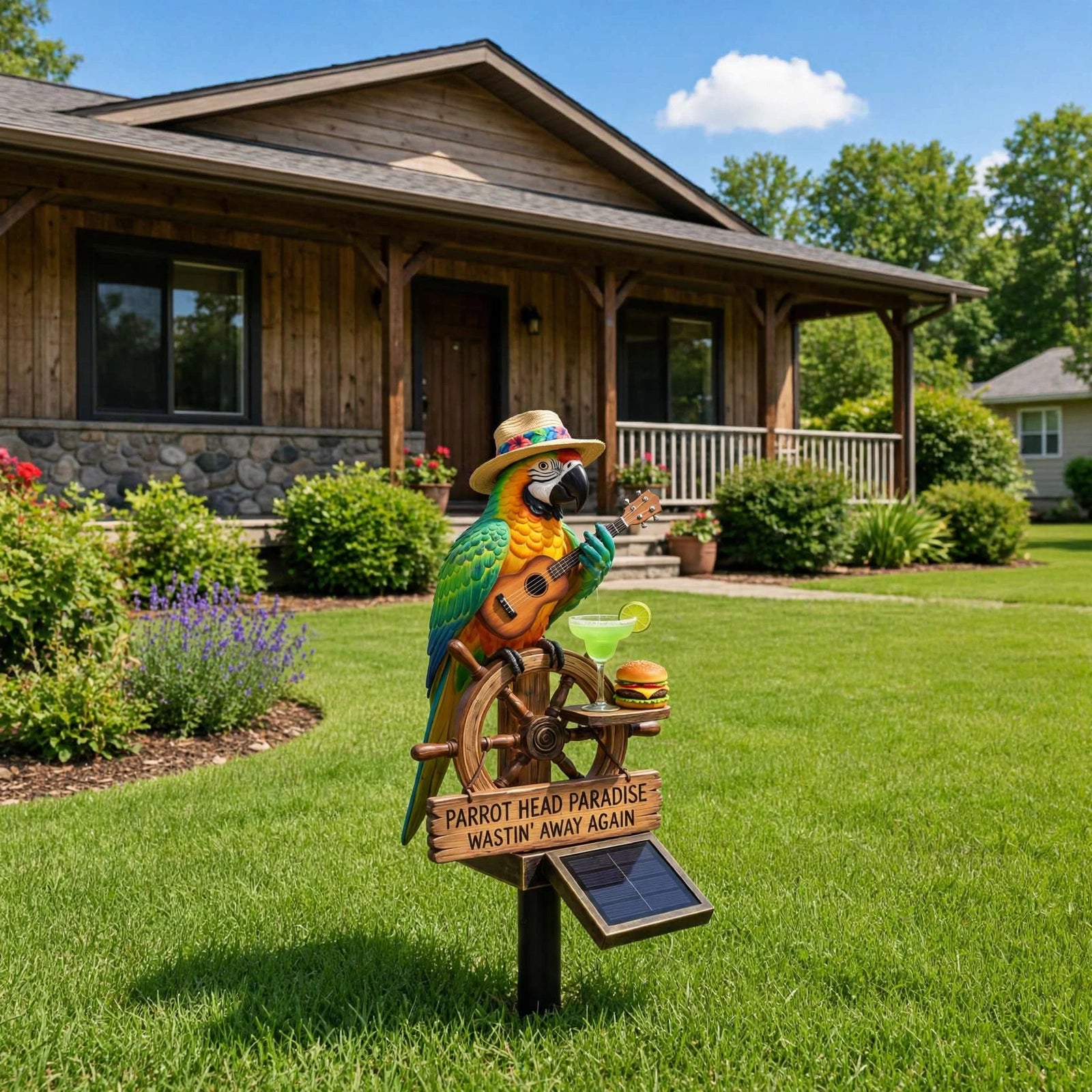 Statue de perroquet solaire de jardin avec lumière LED – Piquet d'oiseau tropical étanche pour extérieur