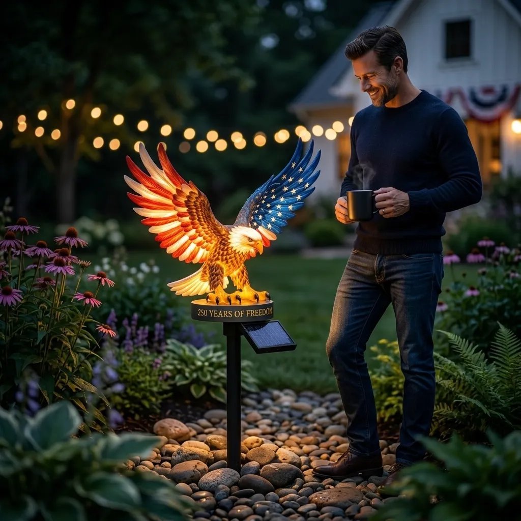 Solar Patriotic Bald Eagle Garden Stake Light