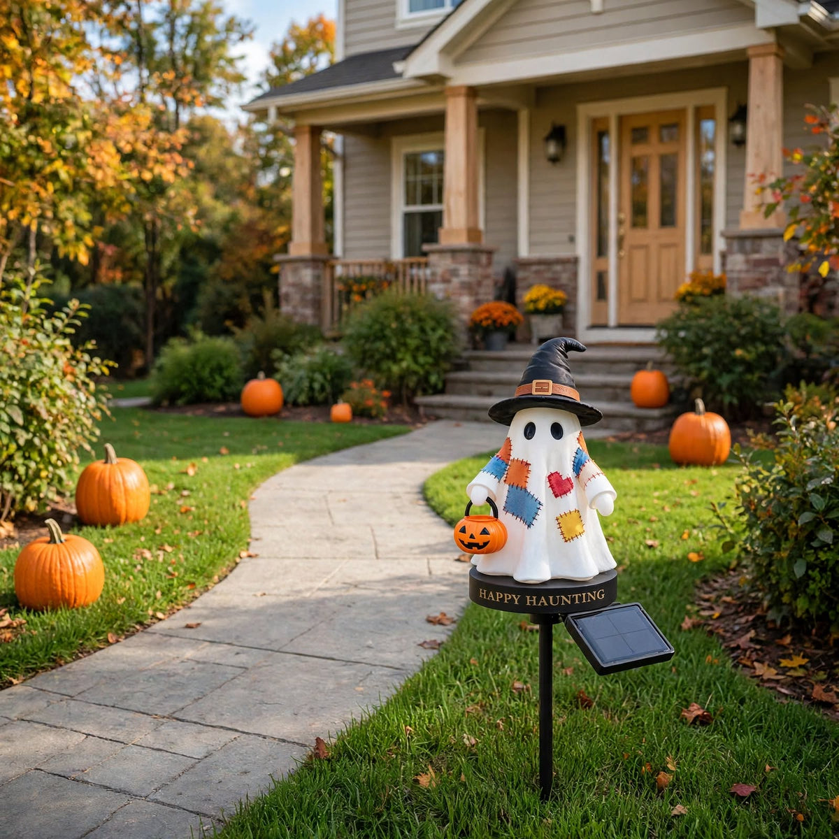 Lampe Solaire Fantôme Chien Halloween – Lumière de Jardin LED Extérieure
