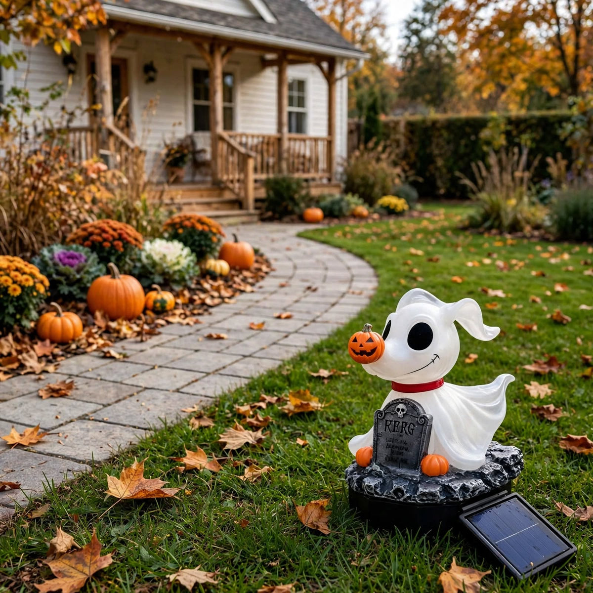Lampe Solaire Fantôme Chien Halloween – Lumière de Jardin LED Extérieure