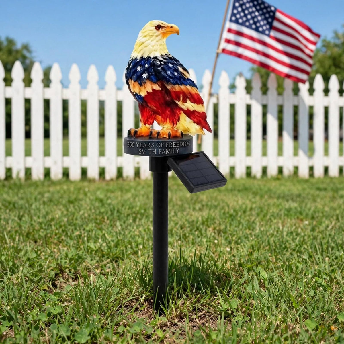 Lampe solaire de jardin en forme d'aigle à tête blanche patriotique