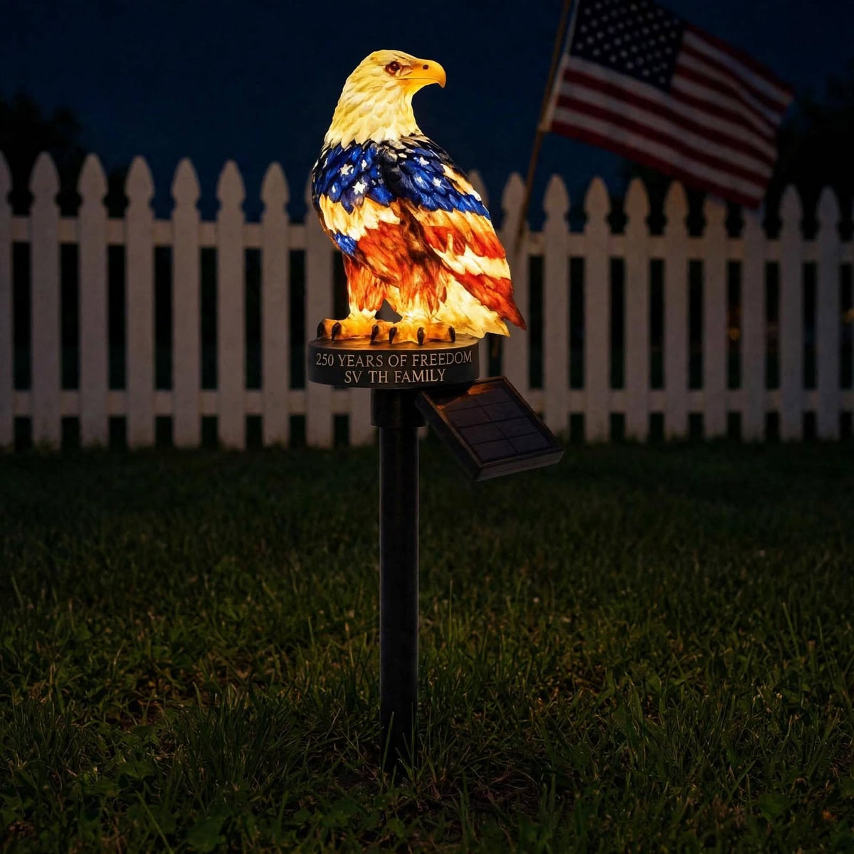 Lampe solaire de jardin en forme d'aigle à tête blanche patriotique