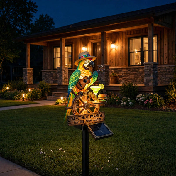 Solar Parrot Garden Stake - Tropical Tiki Outdoor Light