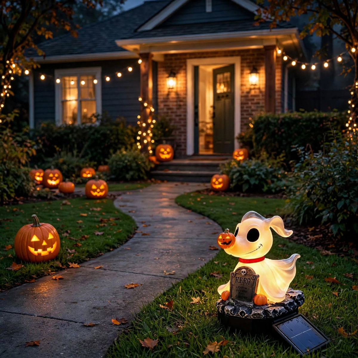 Lampe Solaire Fantôme Chien Halloween – Lumière de Jardin LED Extérieure