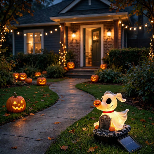Lampe Solaire Fantôme Chien Halloween – Lumière de Jardin LED Extérieure