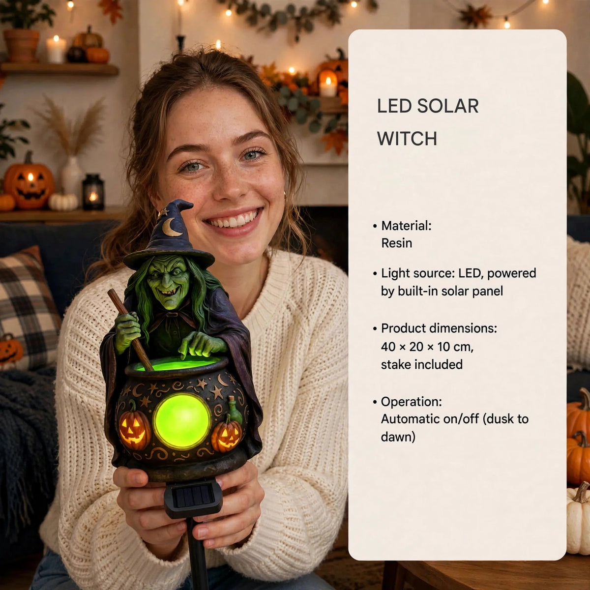 Lampe solaire d Halloween en forme de chaudron de sorcière